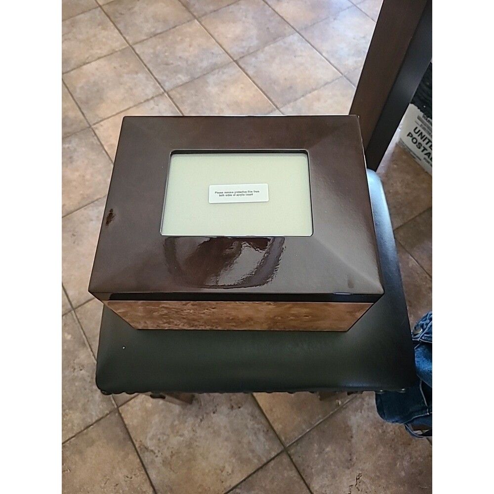 Burlwood & Walnut Photo Top  Keepsake Wood Box Cremation Urn Human Ashes NWT
